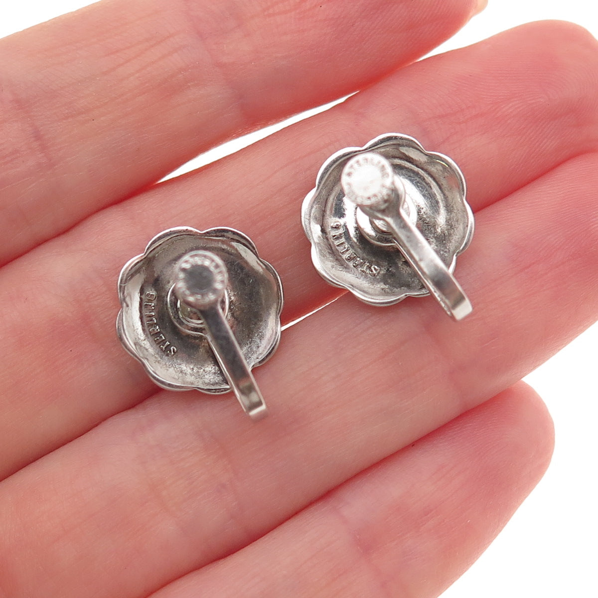 925 Sterling Silver Antique Art Deco Real Marcasite Floral Screw Back Earrings