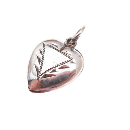 925 Sterling Silver Antique Art Deco Engraved Chatelaine Heart Charm Pendant