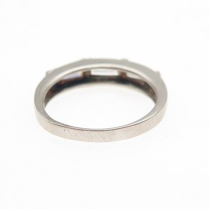 925 Sterling Silver Tapered Baguette & Emerald-Cut C Z Band Ring Size 6.25