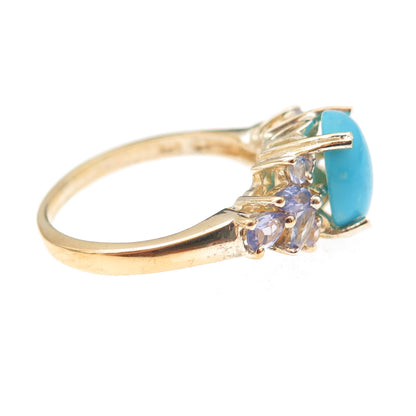 Chuck Clemency 925 Sterling Gold Plated Real Turquoise Tanzanite Ring Size 8.25