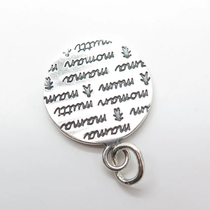 925 Sterling Silver Vintage "mama mama mama" Round Medal Pendant