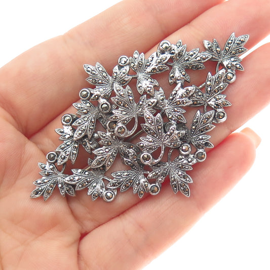 925 Sterling Silver Antique Art Deco Real Marcasite Brooch (missing 2 stones)