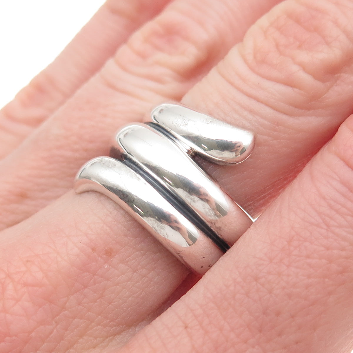 CID Clyde Duneier Sterling Silver Vintage Modernist Wrap Oxidized Ring Size 7.5