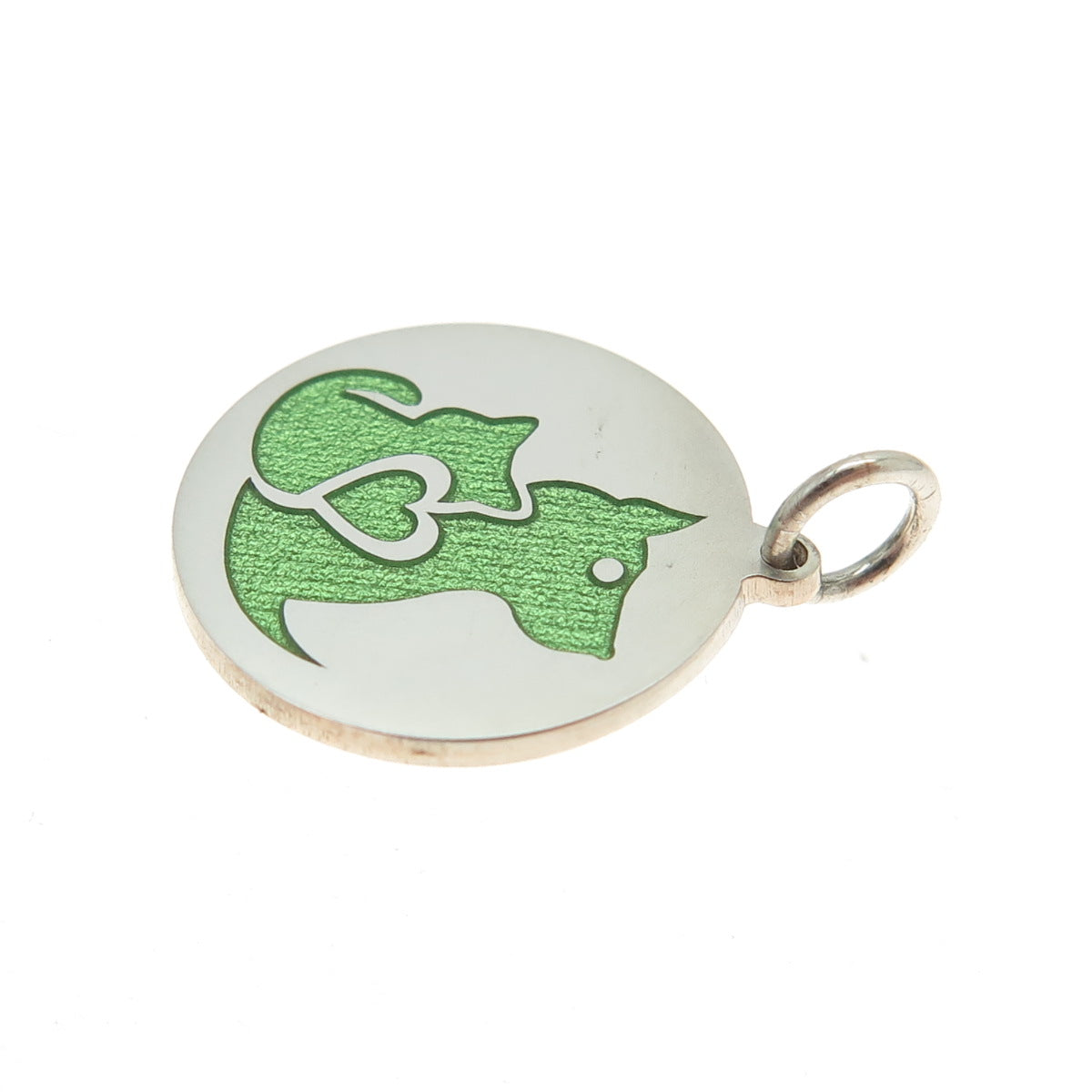 925 Sterling Silver Green Enamel Dog & Cat Friendship Minimalist Charm Pendant