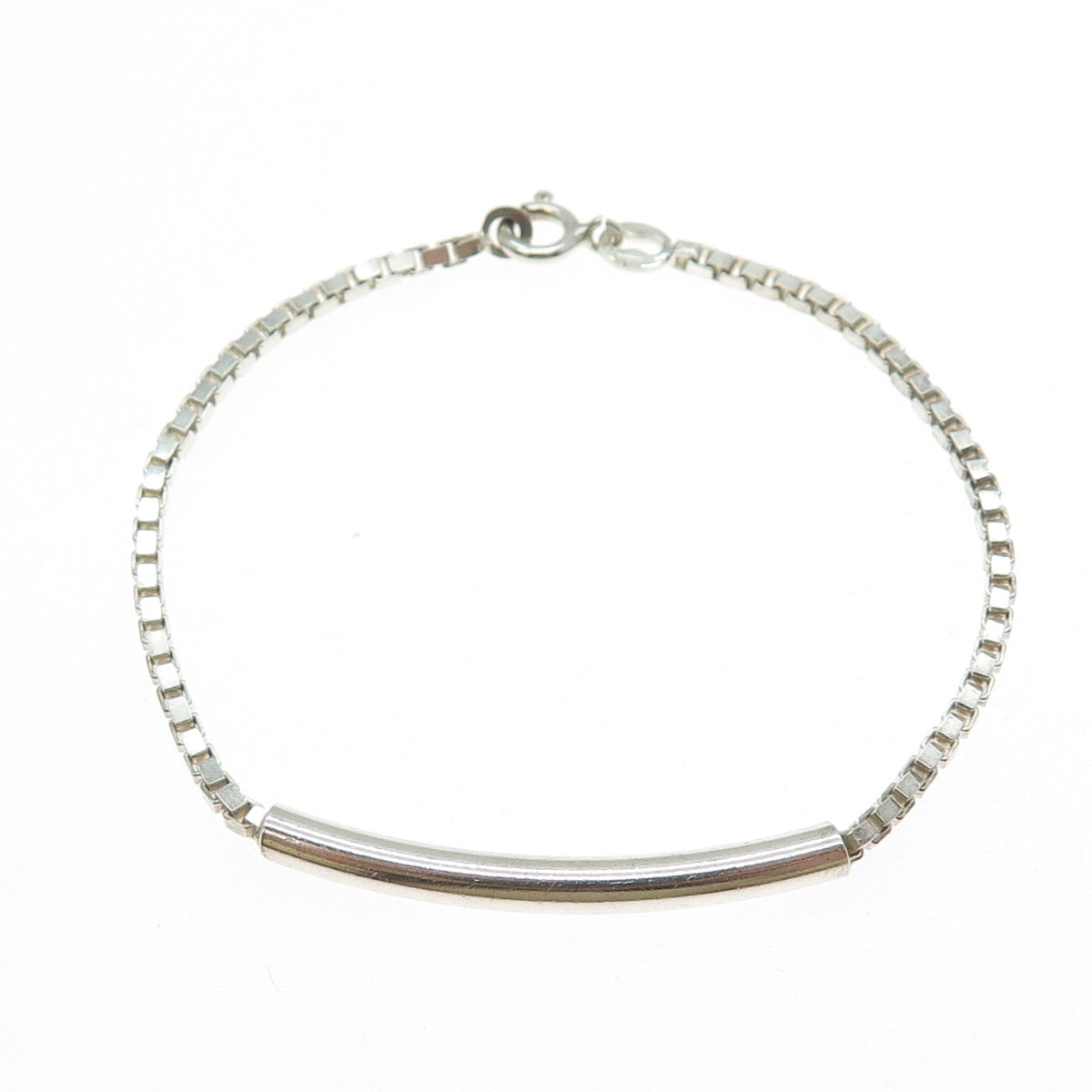 925 Sterling Silver Vintage Italy ID Bar Box Link Bracelet 6.25"