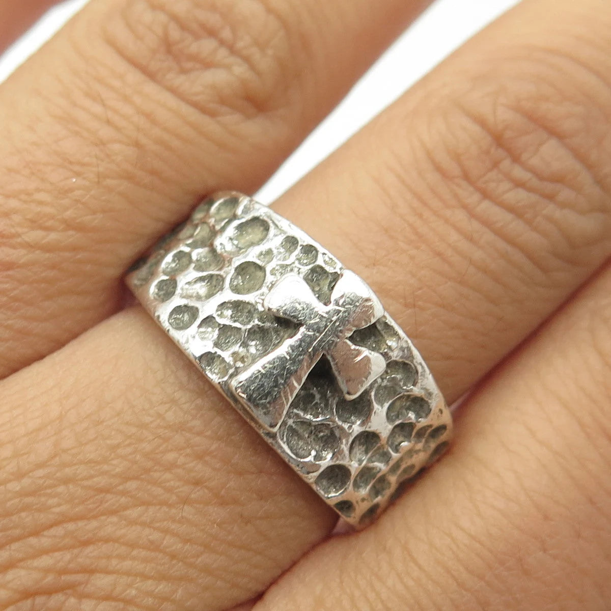 925 Sterling Silver Vintage Cross Religious Theme Ring Size 8.75