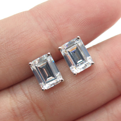 925 Sterling Silver Emerald-Cut C Z Stud Earrings