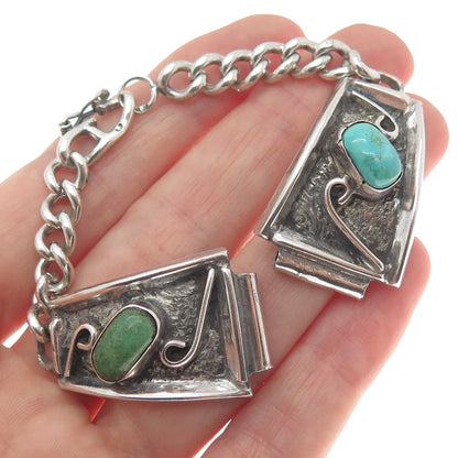 916 Silver Vintage Poland Real Multi-Turquoise Watch Band Bracelet 6"