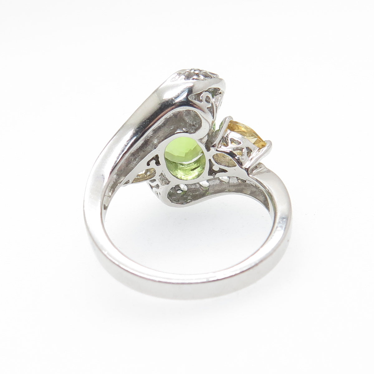 925 Sterling Silver Real Light Blue Topaz Peridot & Citrine Ring Size 7.25
