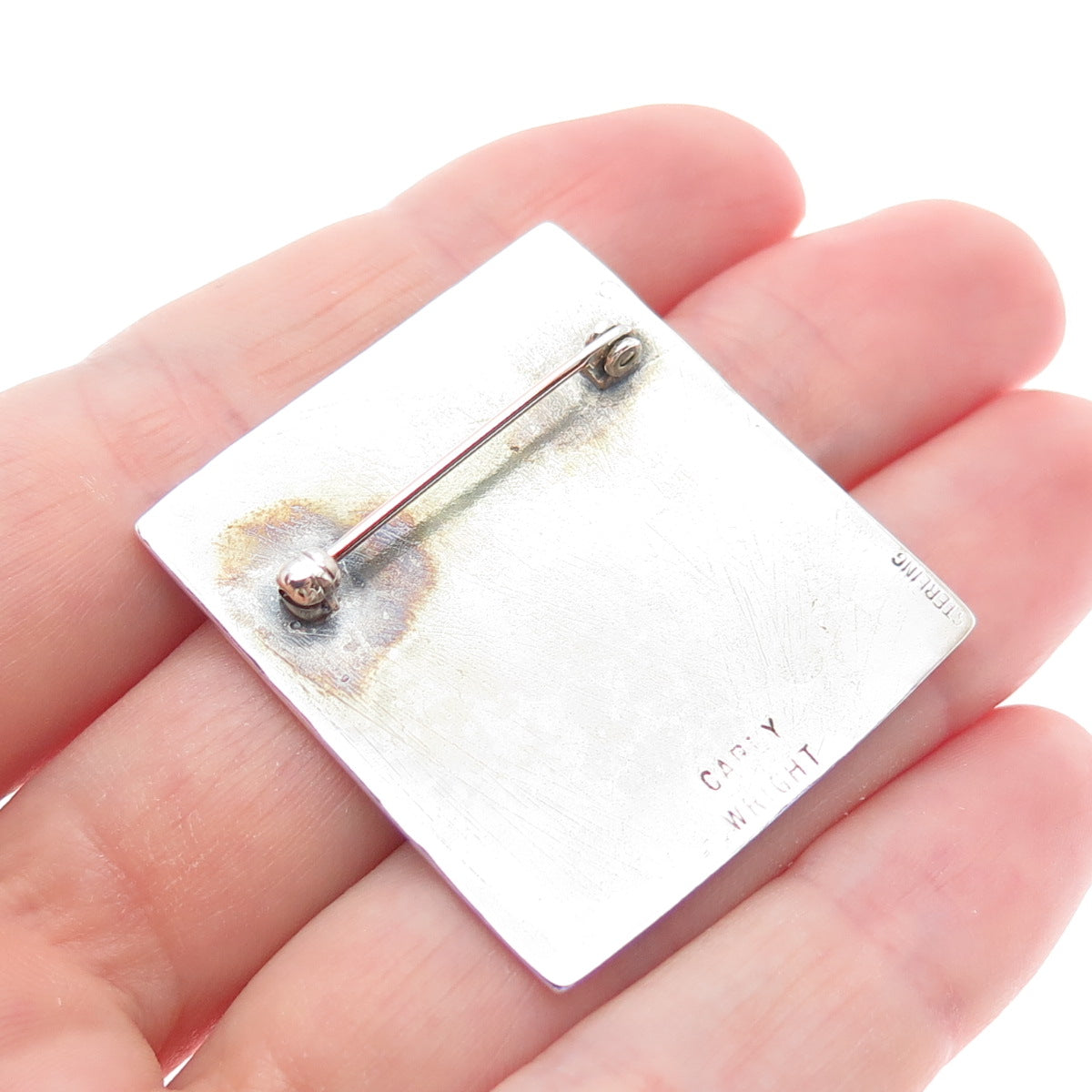 CARLY WRIGHT 925 Sterling Silver Vintage Enamel Modenrist Mosaic Pin Brooch