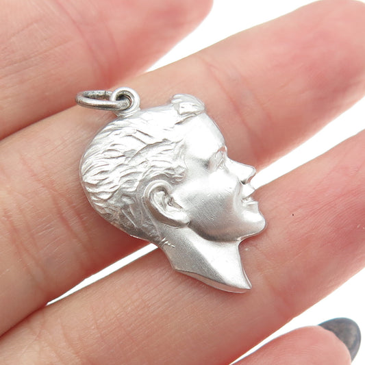 925 Sterling Silver Vintage Boy Face Profile Charm Pendant