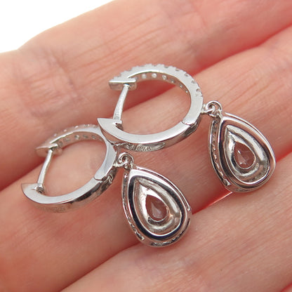 DSMK 925 Sterling Silver Pear & Round-Cut C Z Dangle Earrings