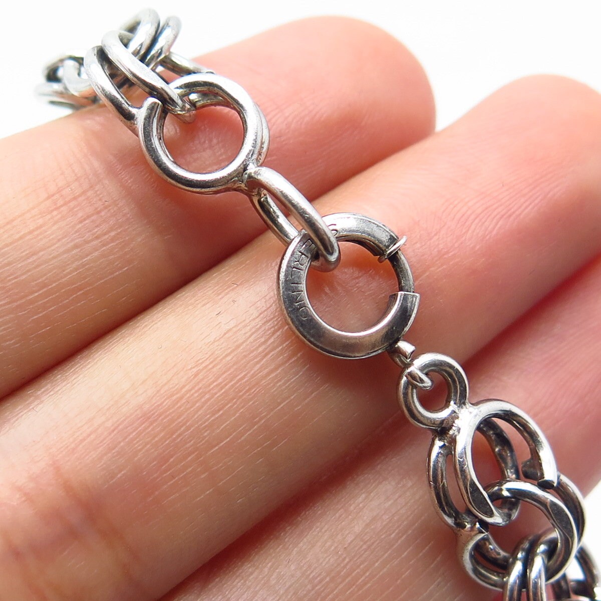 925 Sterling Silver Vintage Double Cable Link Bracelet 7.25"