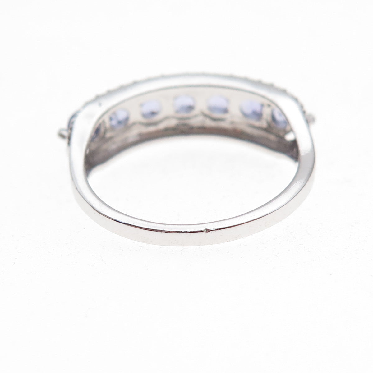 925 Sterling Silver Real Round-Cut Diamond & Tanzanite Ring Size 8