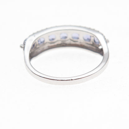 925 Sterling Silver Real Round-Cut Diamond & Tanzanite Ring Size 8