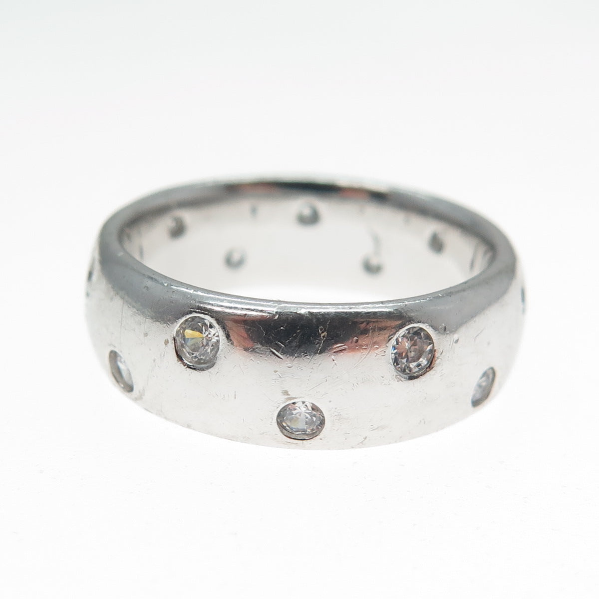 925 Sterling Silver Round-Cut C Z Celestial Band Ring Size 8.25