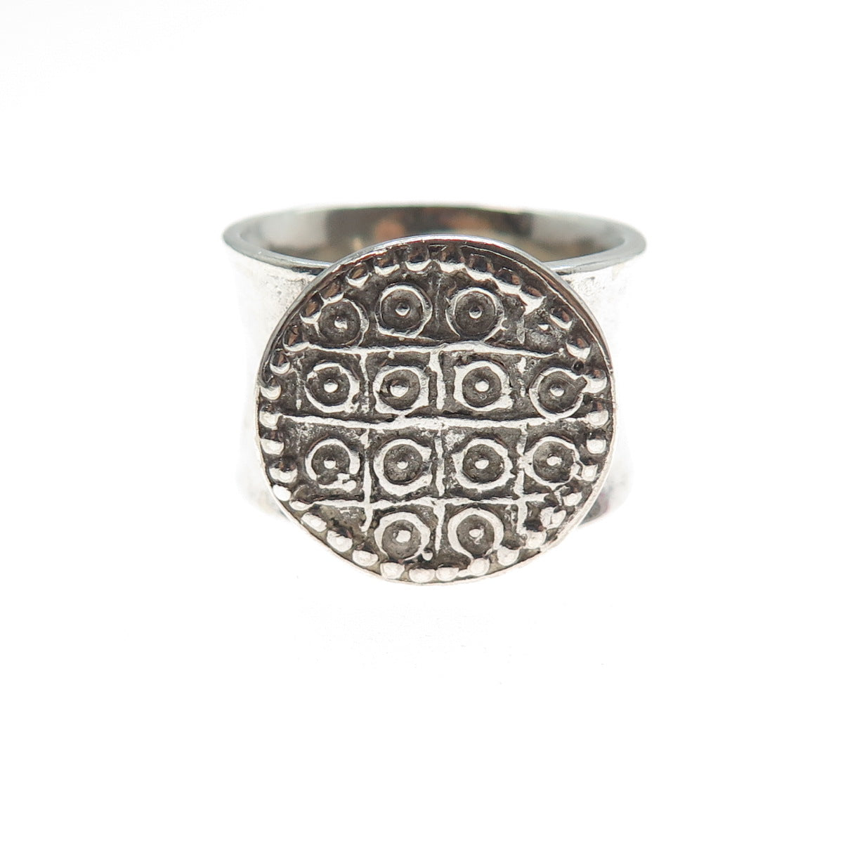 PAUL BRACKNA 925 Sterling Silver Vintage Modernist Disc Oxidized Ring Size 7.5