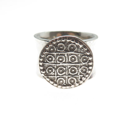 PAUL BRACKNA 925 Sterling Silver Vintage Modernist Disc Oxidized Ring Size 7.5