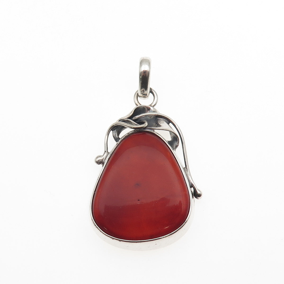 925 Sterling Silver Vintage Real Amber Modernist Oxidized Charm Pendant
