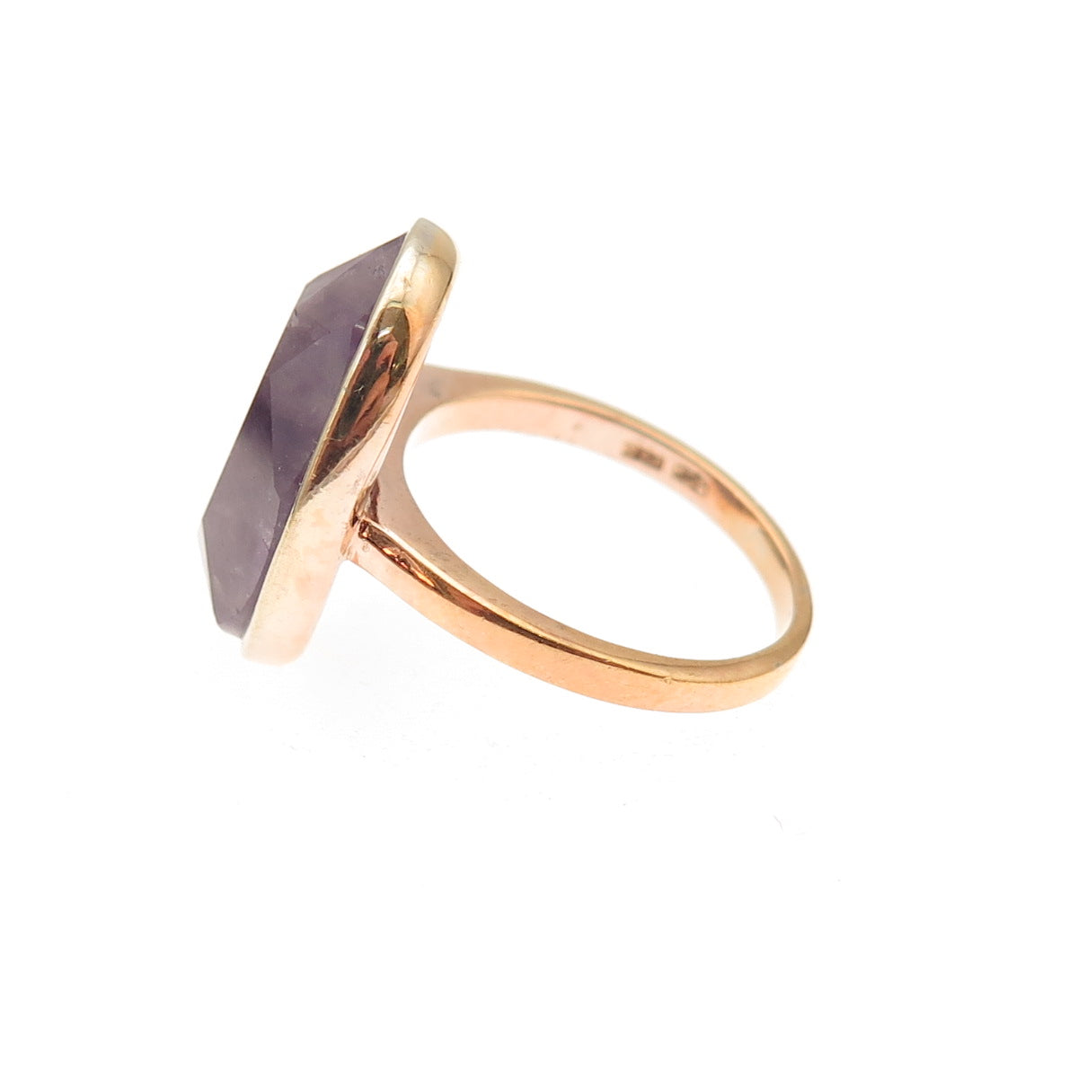 925 Sterling Silver Gold Plated Vintage Real Amethyst Modernist Ring Size 6