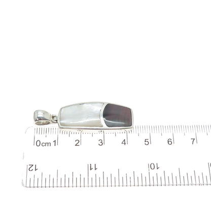 925 Sterling Silver Vintage Real MOP & Abalone Shell Modernist Pendant