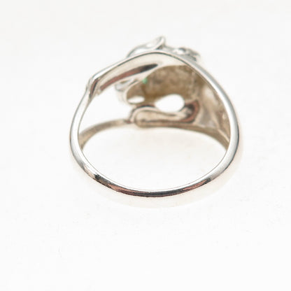 Nevada 925 Sterling Silver Vintage Real Emerald & C Z Panther Ring Size 8.25