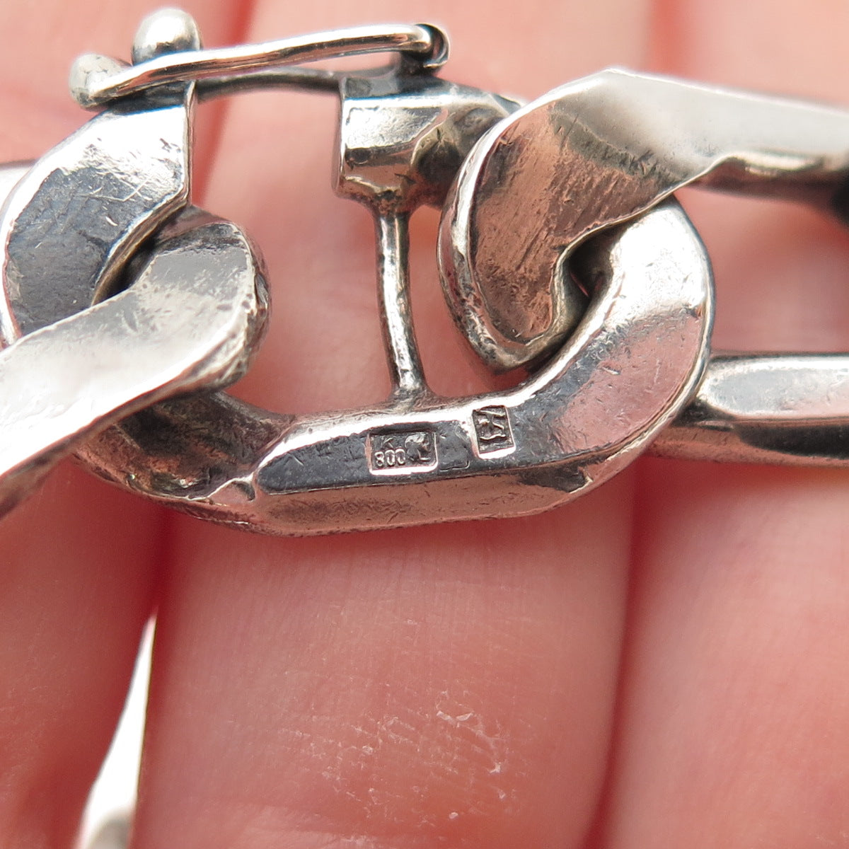 800 Silver Vintage Poland Heavy 163.9g Oxidized Curb Chain Necklace 20"