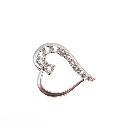 925 Sterling Silver Real Round-Cut White Topaz Heart Mini Slide Charm Pendant