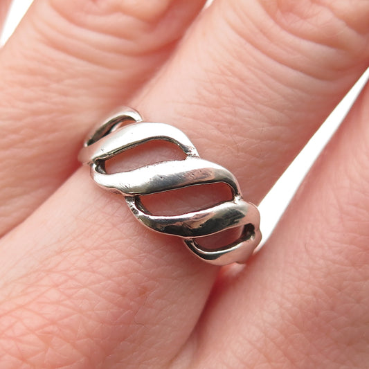 925 Sterling Silver Vintage Modernist Ribbed Oxidized Ring Size 6.75