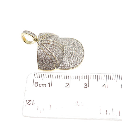 925 Sterling Silver Gold Plated Round-Cut C Z Cap Charm Pendant