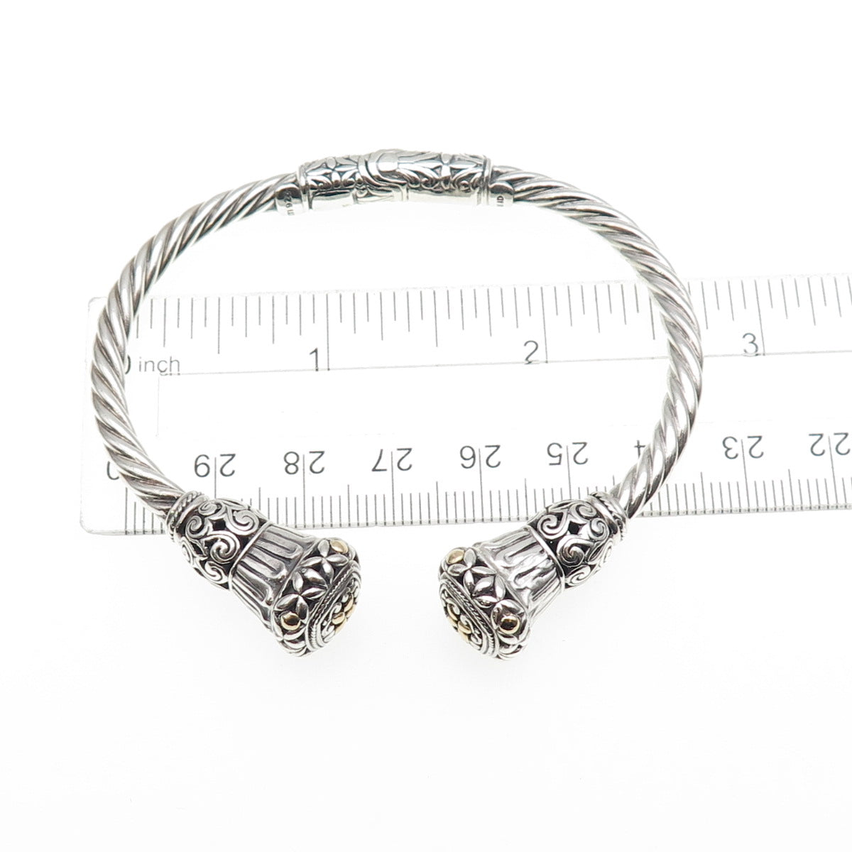 ANNIKA WITT 925 Sterling Silver 14K Gold Vintage Floral Cuff Bracelet 6.25"