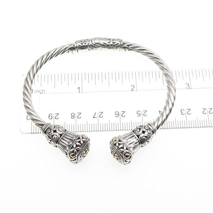 ANNIKA WITT 925 Sterling Silver 14K Gold Vintage Floral Cuff Bracelet 6.25"
