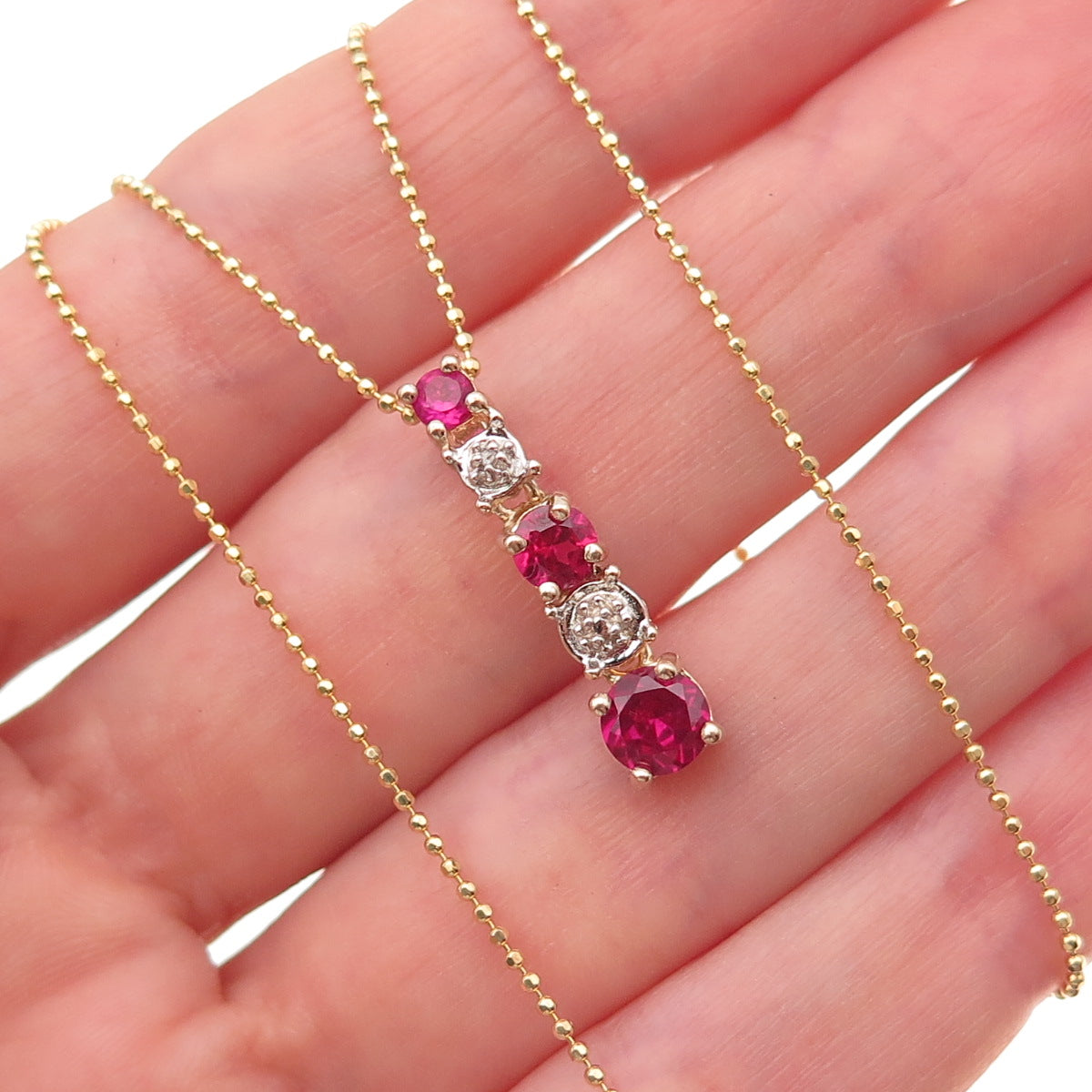 Ross Simons 925 Sterling Gold Plated Real Diamond Lab-Created Ruby Necklace 18"