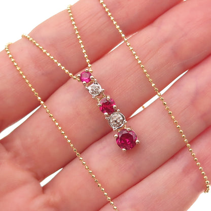 Ross Simons 925 Sterling Gold Plated Real Diamond Lab-Created Ruby Necklace 18"