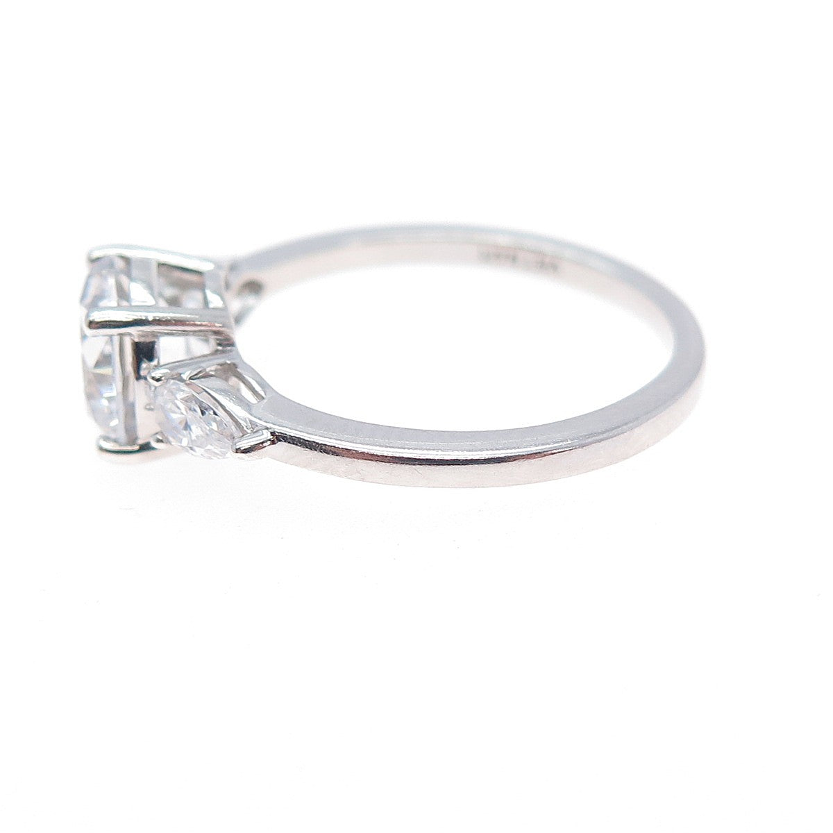 925 Sterling Silver Round & Pear-Cut C Z Engagement Ring Size 8.25