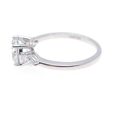 925 Sterling Silver Round & Pear-Cut C Z Engagement Ring Size 8.25