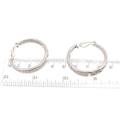 925 Sterling Silver Real Round-Cut Diamond In & Out Hoop Earrings