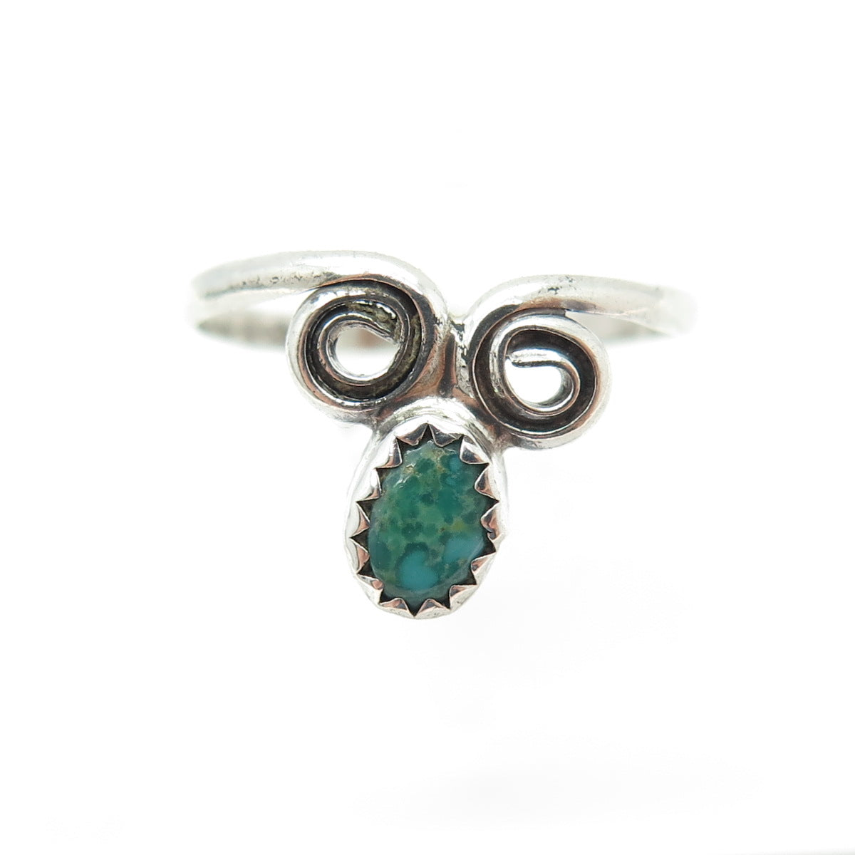 JOHN DELVIN NAVAJO Old Pawn Sterling Silver Vintage Turquoise Spiral Ring Size 7