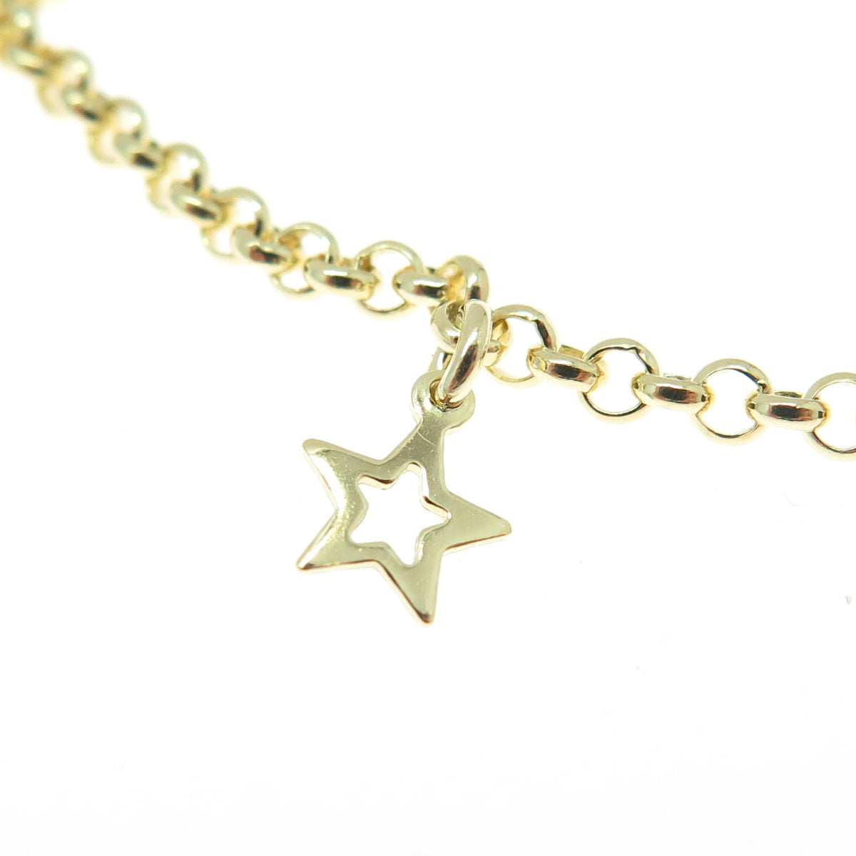 925 Sterling Silver Star Charm Rolo Link Bracelet 7"