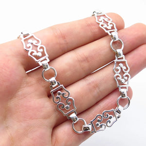 925 Sterling Silver Vintage Ornate Fancy Bar Link Chain Necklace 14"