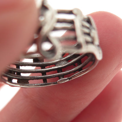 925 Sterling Silver Vintage Treble Clef Music Notes Oxidized Band Ring Size 5.5