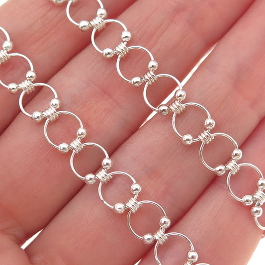 925 Sterling Silver Vintage Beaded Circle Chain Necklace 12-16"