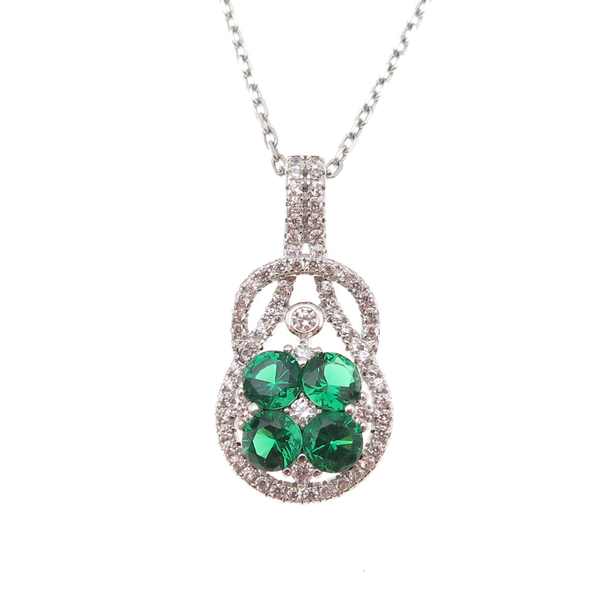 925 Sterling Silver Round-Cut Green & White C Z Cable Chain Necklace 18"