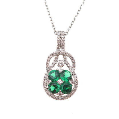 925 Sterling Silver Round-Cut Green & White C Z Cable Chain Necklace 18"