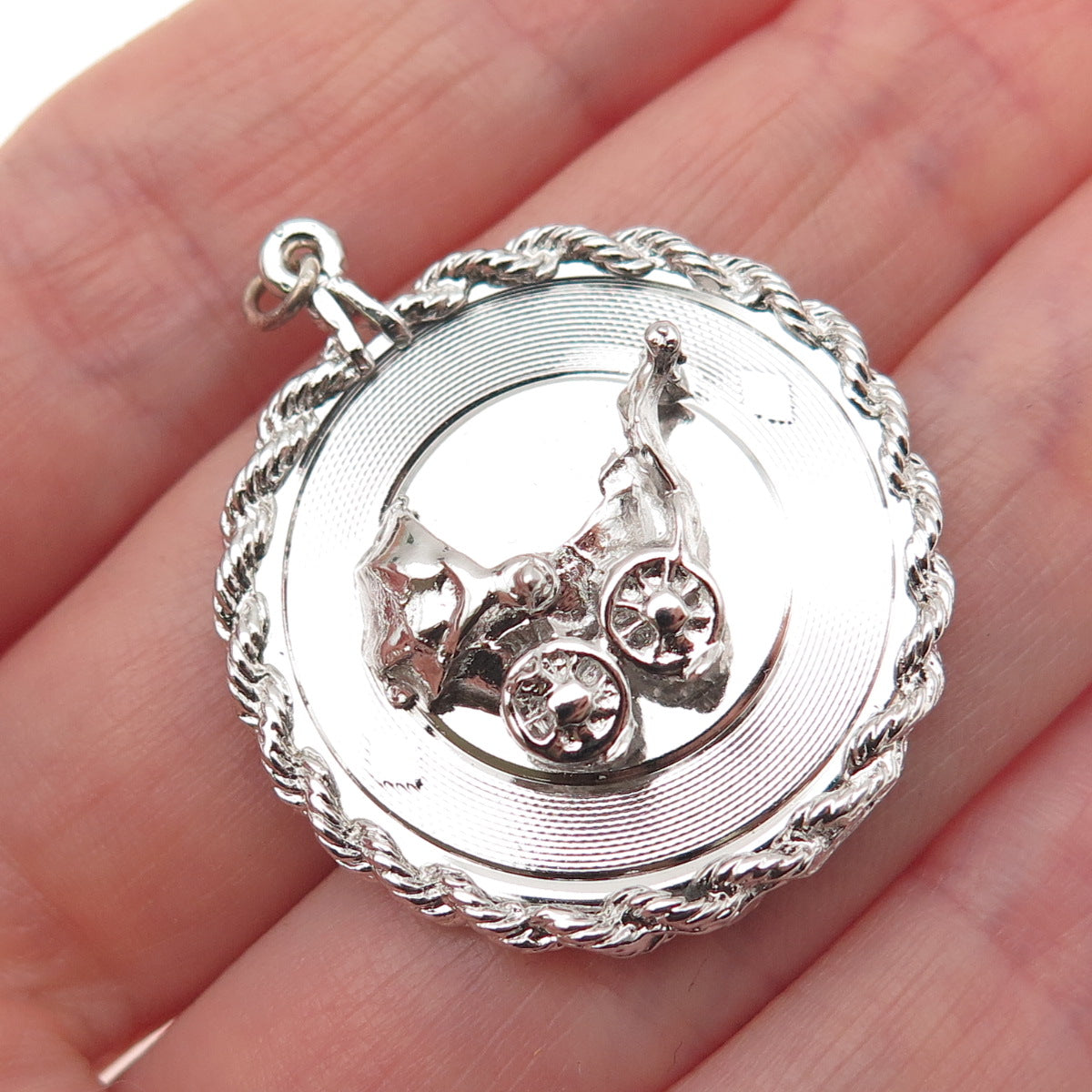 925 Sterling Silver Vintage Baby Stroller Charm Pendant