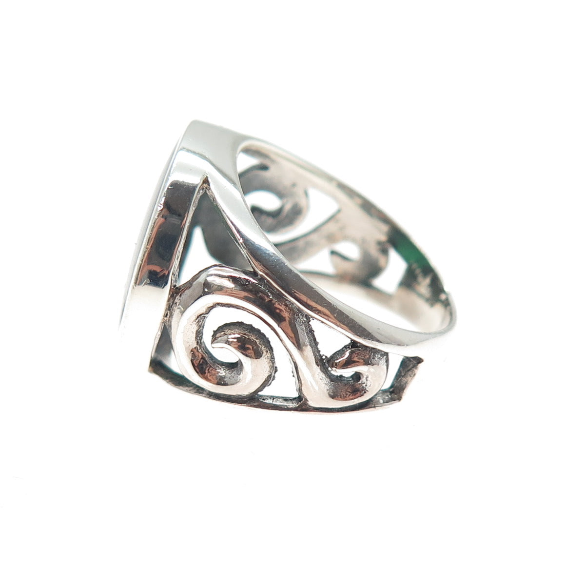 INDIGO 925 Sterling Silver Vintage Real Abalone Shell Spiral Ring Size 7