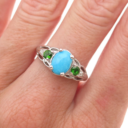 Chuck Clemency 925 Sterling Turquoise White Topaz & Chrome Diopside Ring Size 7