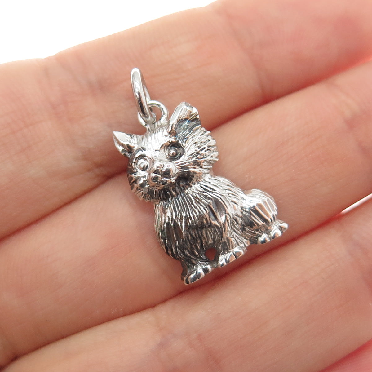 925 Sterling Silver Vintage Cat Oxidized Minimalist Charm Pendant