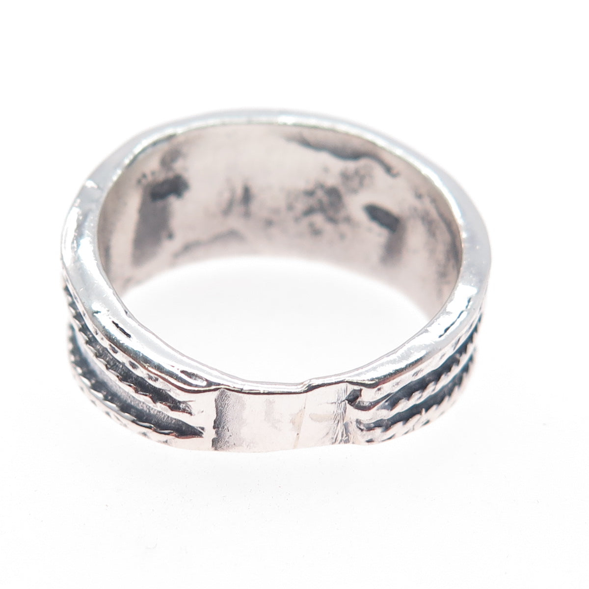 925 Sterling Silver Vintage Modernist Swirl Oxidized Ring Size 8.25