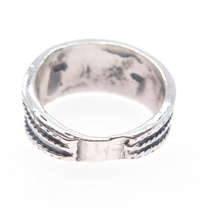 925 Sterling Silver Vintage Modernist Swirl Oxidized Ring Size 8.25